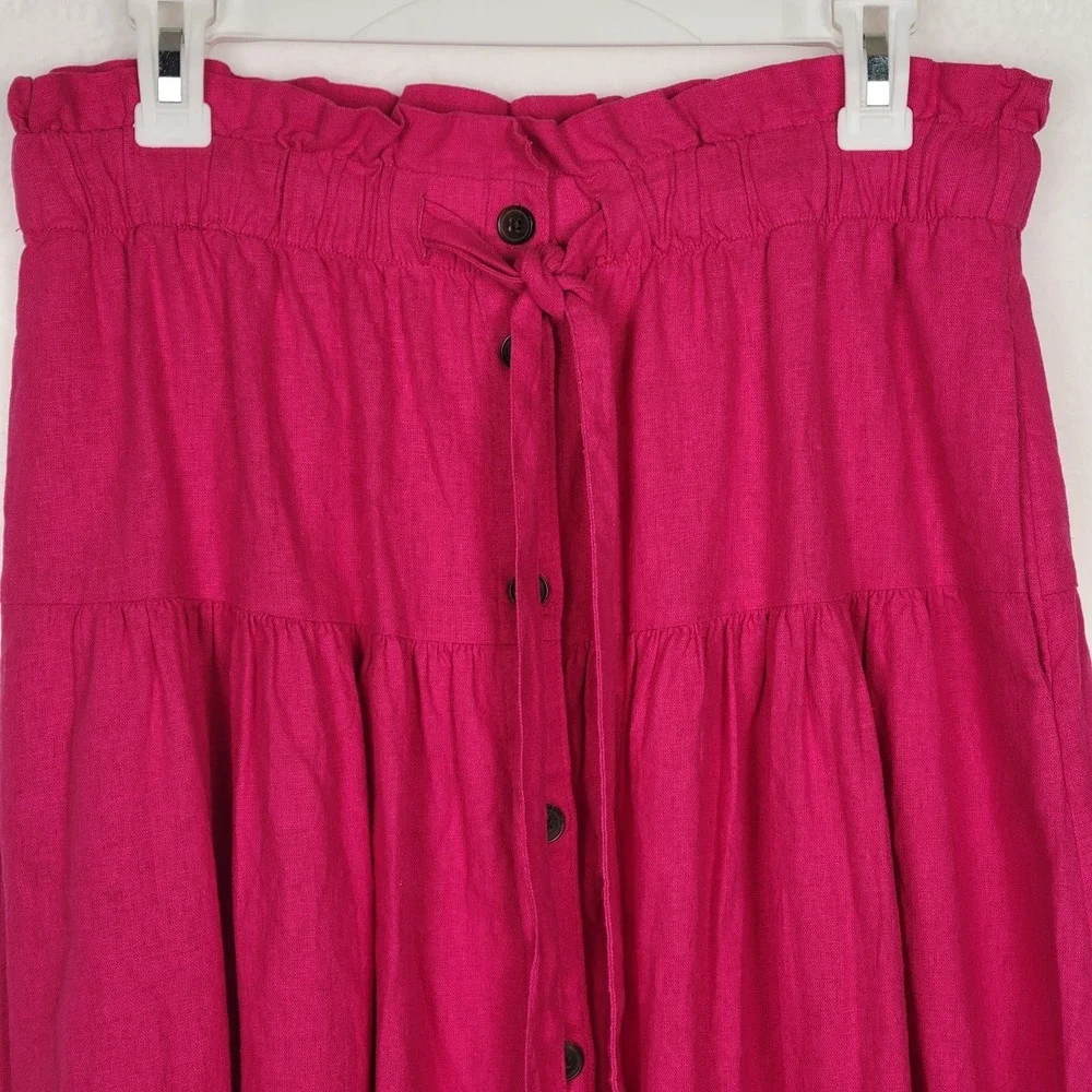 Universal Thread Linen Blend‎ Midi Skirt Women's M Pink Tiered Boho Cottagecore